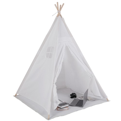 XXL Kids Play Teepee Tent Indoor Boho Tent Foldable Tipi with Window/Pompom/Mat - Picture 10 of 12
