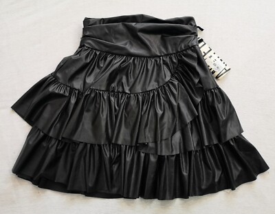 ANIYE BY Women's Black Faux Leather Ruffle Mini Skirt Size IT 40