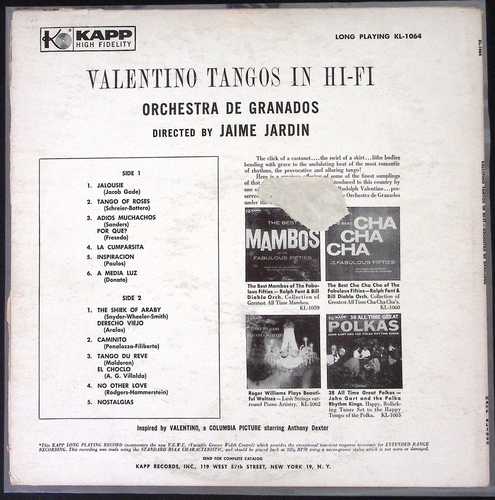 JAIME JARDON VALENTINO TANGOS IN HI-FI ORCHESTRA DE GRANADOS VINYL LP 177-69 - Picture 2 of 4