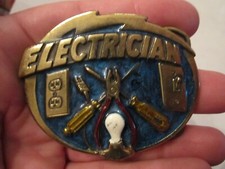 1982 ELECTRICIAN 3D DESIGN BELT BUCKLE - ENAMEL - HEAVY - BOX GW 2