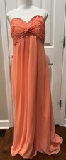 David  s Bridal Chiffon Long Gown Coral Salmon Pink Size 12