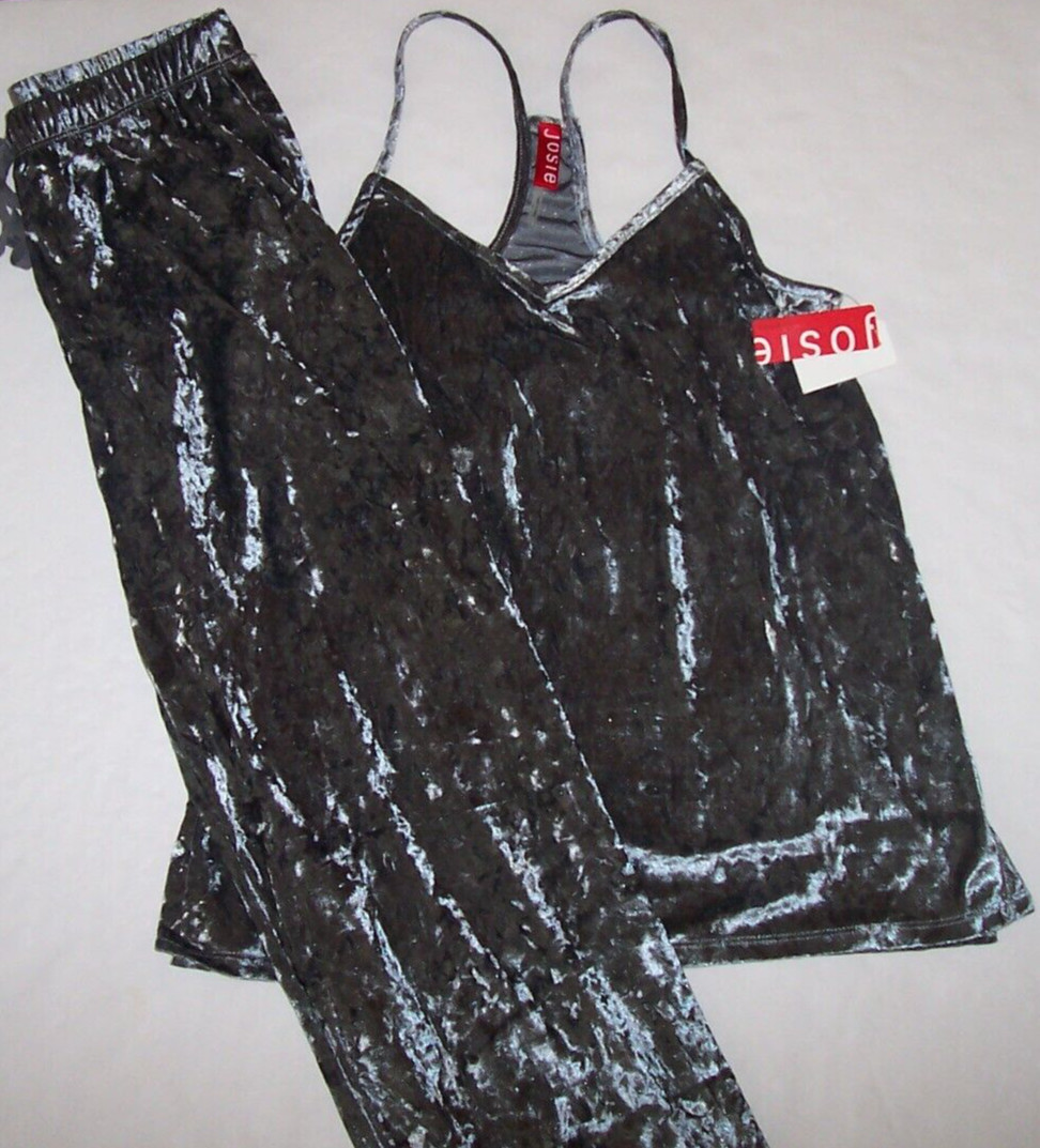 NWT Josie Natori GRANITE GRAY VELVET CRUSH Soft Pajama/Lounge Set L GORGEOUS