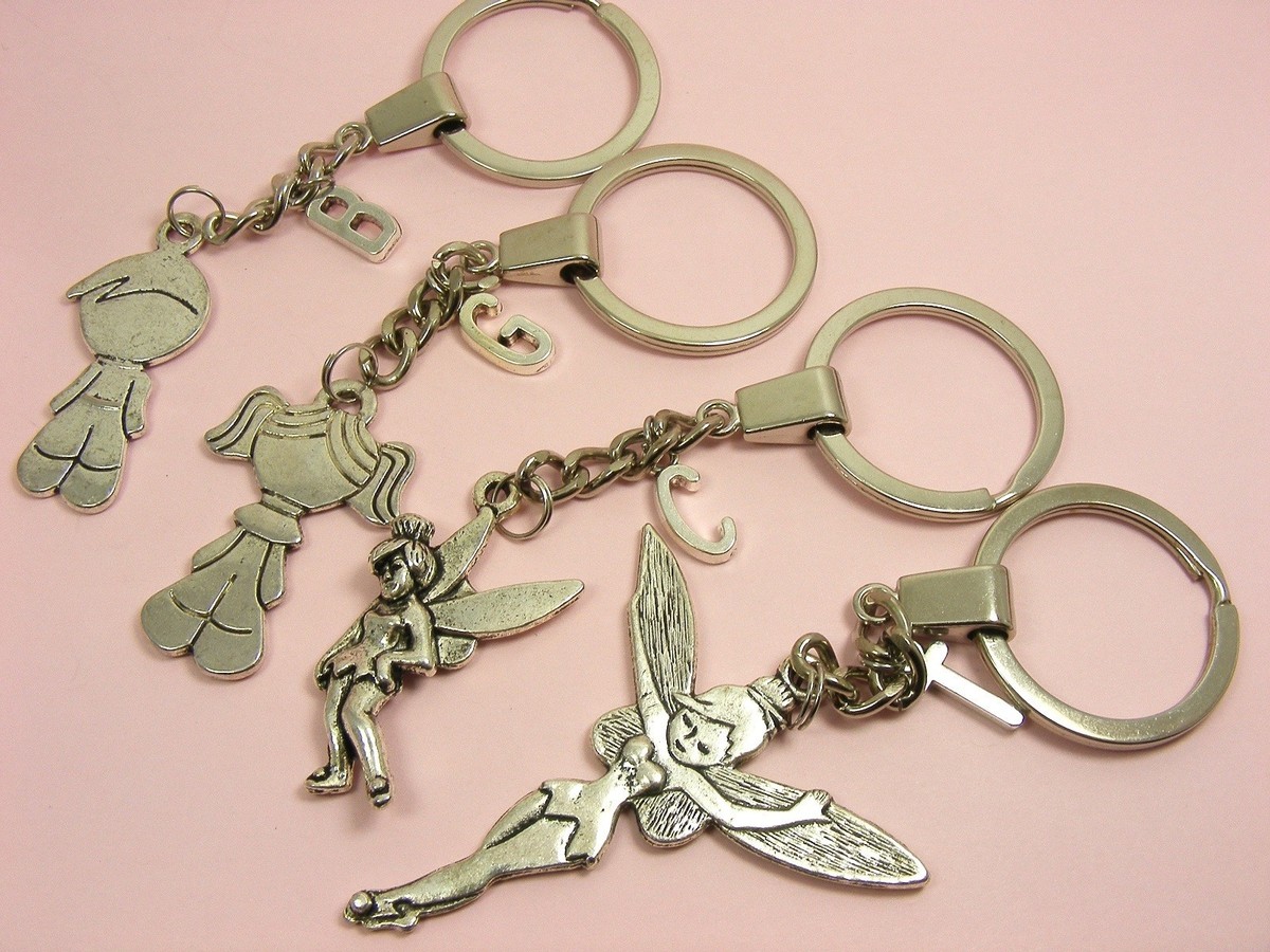 Tinkerbell Fairy/ Boy/ GIRL KEY Chain RING Bag Tag CHARM w/Initial LETTER  Charm