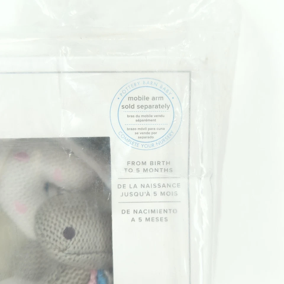 POTTERY BARN Baby Nursery Mobile Knit Animals Brahms Lullaby Elephant Bear NEW - Image 3 of 4