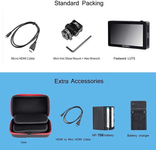 FEELWORLD LUT5 5.5 inch 3000nits DSLR Camera Field Monitor Ultra Bright 4K HDMI - Picture 3 of 12