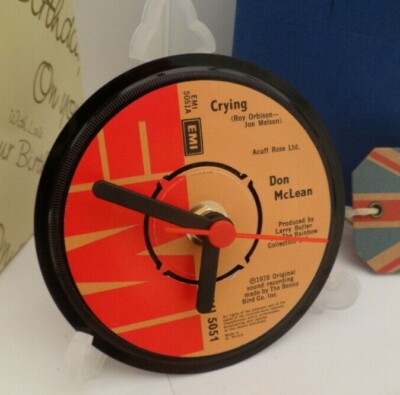 DON McLEAN CLOCK Upcycled Vinyl Record Hit Single Desk Top Side Table Size 4'' .