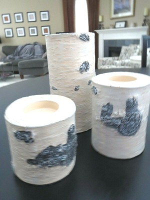 3 realistic Birch Log Tea Light holders, (6INCH, 4IN, 3IN)