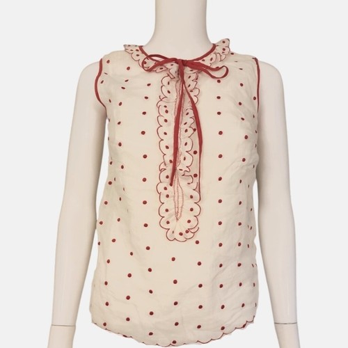 $899 NWOT RED VALENTINO Ruffle-trimmed Swiss-dot ramie top with Cami IT40 US 4 - Picture 2 of 4