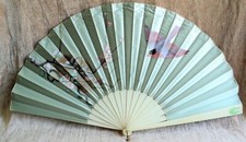 Antique Exceptional Extra Large Victorian Hand Painted Silk Hand Fan 28" Across
