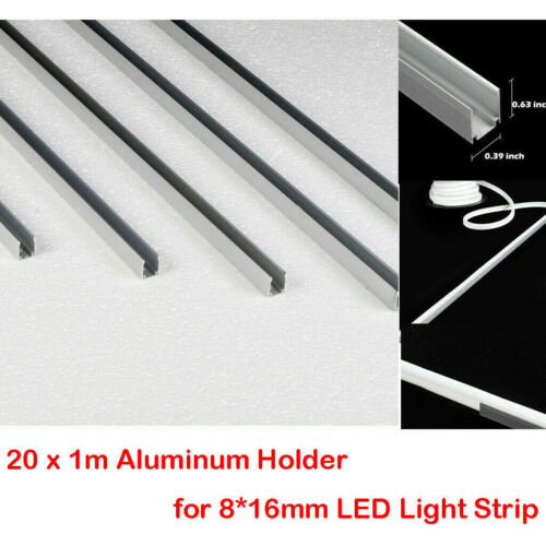 20 pièces 1 M/3,3 pi chaque support de canal en aluminium en forme de U pour bande lumineuse DEL 8*16 mm - Photo 1/11