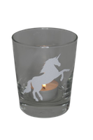 "Deko Teelicht Glas Windlicht Print \"Steigendes Einhorn\" Weiß Teelichthalter"