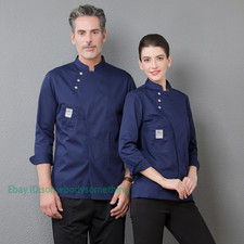 Mens Women Long Sleeve Chef Uniform Restaurant Kitchen Cooking Waiter Chef Coat