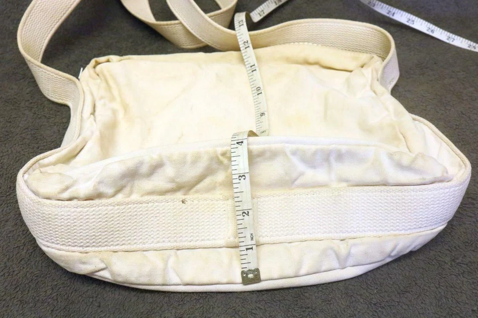Bolso de Mano Vintage Blanco Tela Pesada Grande Cremallera Vela Old Estate Find Años 70 Resistente NF Foto 4 de 4