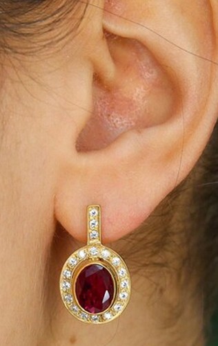 1.02ct Natural Round Diamond 14k Solid Yellow Gold Ruby Wedding Hoops Earrings - Picture 2 of 4