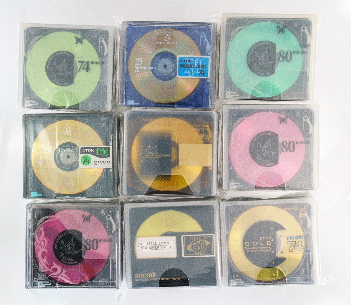 5 ☉ Five Disc w/ Case assorted Color Variety Pack of MDs minidisc