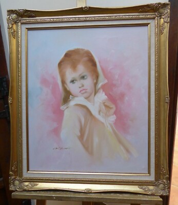 ÖL AUF LEINWAND PORTRAIT EINES KINDES SIGNIERT KOSTENLOSER VERSAND ENGLAND
