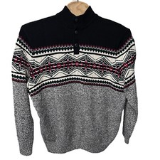 Chaps Men’s Black Fair Isle Winter Cotton Sweater Size 2XLT 1/4 Button Mock Neck