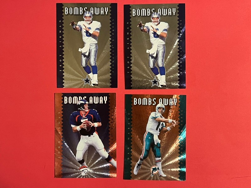 1998 Score Bombs Away Insert: (2) Aikman #3, Elway #7, & Marino #2 - All 4 Cards