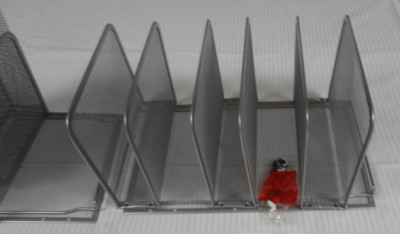 SET OF TWO  Silver Metal Mesh 5-Section Binder Holder
