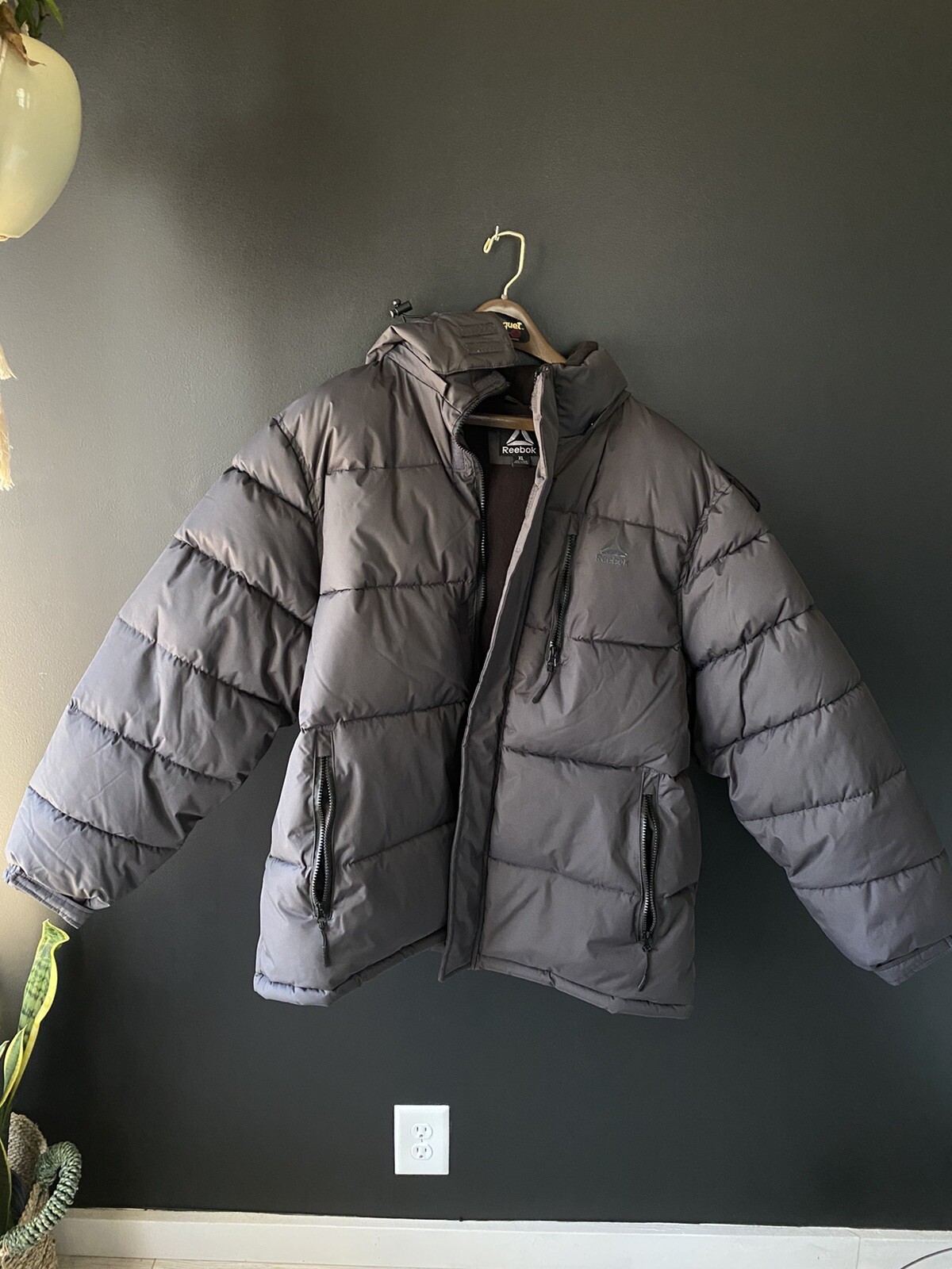 men's reebok grey thick winter puffer 