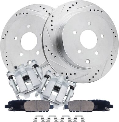 Rear Drilled Rotors & Calipers Brake Pads for M37 Q50 Q60 Q70 Pathfinder Murano