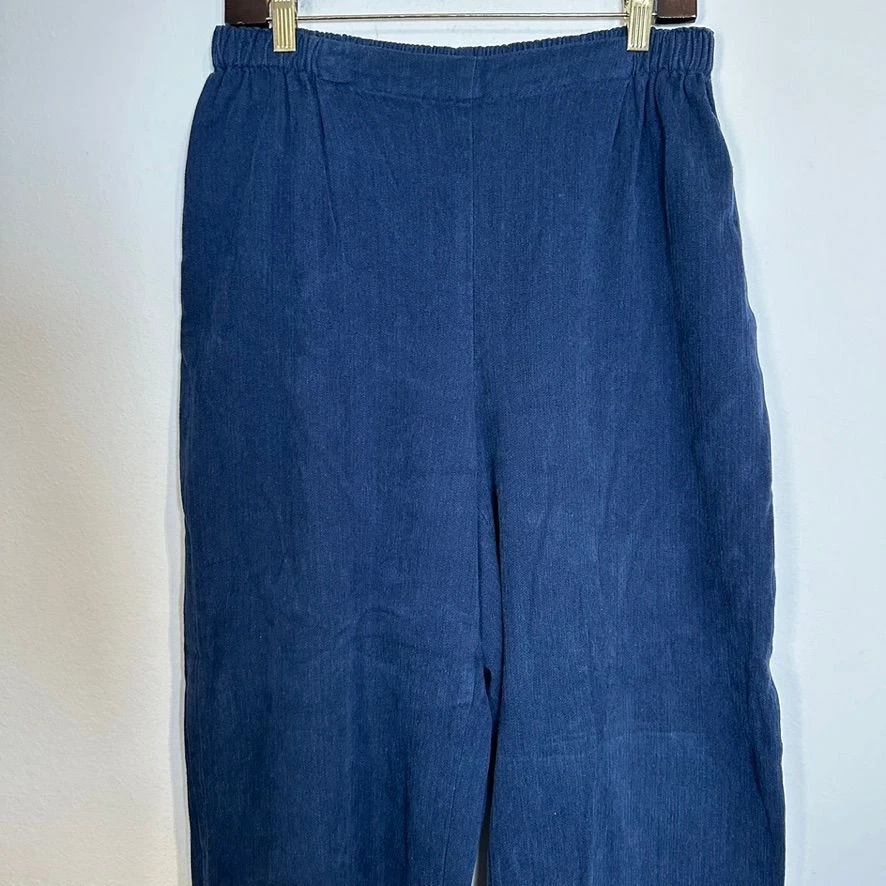 Pantalones Palazzo FLAX Azul Marino Rayón Algodón Pierna Ancha Cintura Elástica Informales Pequeños Foto 3 de 4