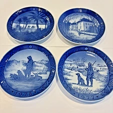 VINTAGE ROYAL COPENHAGEN Plates Collection SET Of 4 Blue Plates 1970s