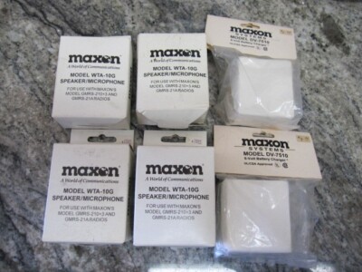 MAXON 10G SPEAKER/MIC LOT OF 4 PLUS 2 CHARGERS  ZOOM IN ON PHOTOS NEW  IN BOX