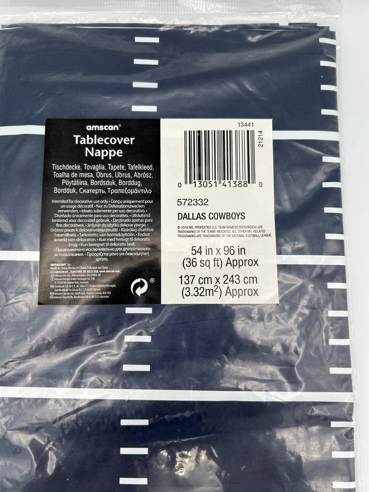 Amscan Dallas Cowboys Plastic Table Cover 54" x 96" Blue Football Field - Image 2 of 4