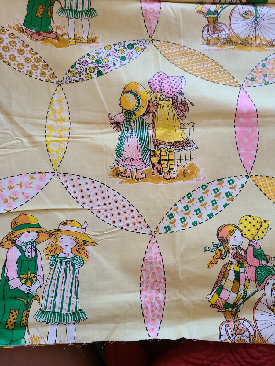 Vtg 1970s Patchwork Fabric Holly Hobbie Cheater Quilt