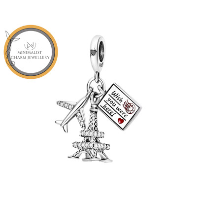 Eiffel Tower Charm For Bracelet, Travel Charm, Plane Charm, Ticket Charm