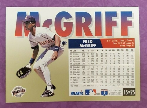 1993 Fleer Atlantic Collector's Edition #15 Fred McGriff San Diego Padres - PC - Picture 2 of 2