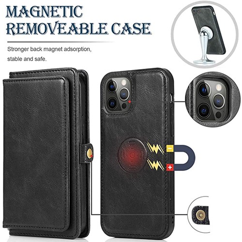 Case for iPhone 16 Plus 15 12 11 Pro Max Xr Magnetic Detachable Flip Wallet Case - Picture 4 of 18