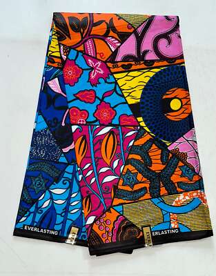 African Fabric/ Ankara Fuchsia, Orange, Blue, Pink 'Kahina', YARD or  WHOLESALE