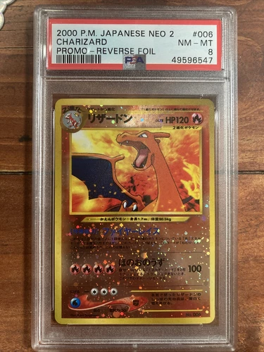 2000 Pokemon Japanese Neo 2 Promo Reverse Holo Charizard #006 PSA 8 NM-MT