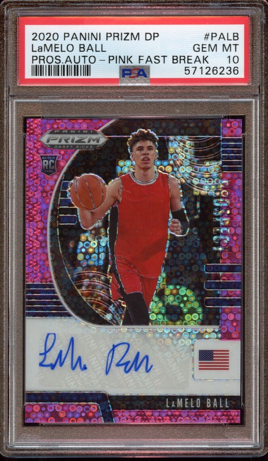 2020 Prizm Draft Picks Fast Break Lamelo Ball Pink Disco Auto /25 PSA 10 GEM MT