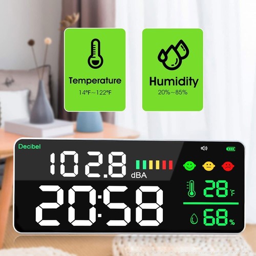 Dezibel-Schallmessgerät 30-130dB Lärmmessgerät Temperaturmessgerät LED-Display - Bild 7 von 12