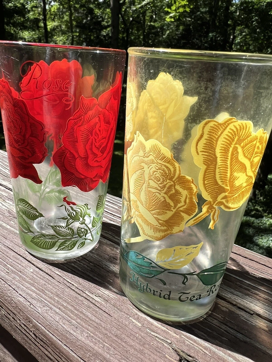 2 Boscul Peanut Butter Drinking Glasses Red Rose 12 oz & Hybrid Tea Rose 10  oz