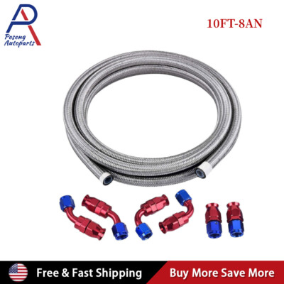 8AN AN8 Stainless Steel PTFE Fuel Line Kit with 6PCS  Fitting Hose End Kit E85