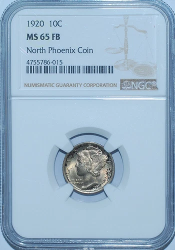 1920 NGC MS65FB Full Bands Mercury Dime