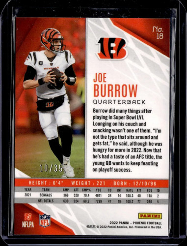 2022 Panini Phoenix Joe Burrow #18 /35 - Picture 2 of 2