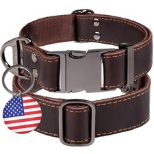 ADITYNA Leather Dog Collar with Metal Buckle - Heavy-Duty, Adjustable for Med...