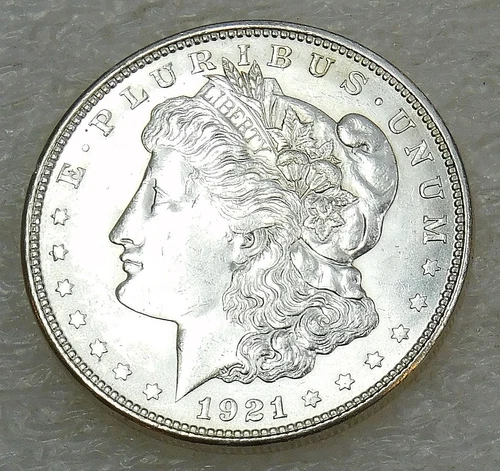 1921-D Morgan Silver Dollar BU White Frosty Luster in saflip #L334