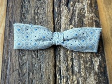Vintage 1950 s NYC Geometric Blue/Grey Retro Clip On Bow Tie Made In USA