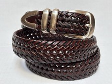 FOSSIL Braided Leather Belt Men s 44 Cognac Brown Silver Tone Buckle NICE ONE
