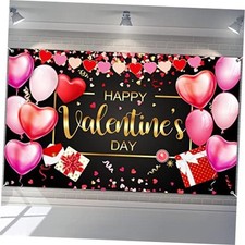 Happy Valentine's Day Backdrop Valentines Banner 73 x 43 Inch Black Background
