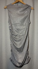 Cider Shimmering Silver Bodycon Side Ruched Cowl Neck Evening Dress XL
