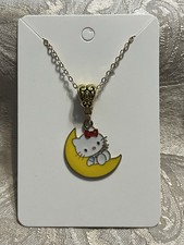 Hello Kitty Whimsical Crescent Charm Cartoon Adorable Fashion Gold Necklace 18  