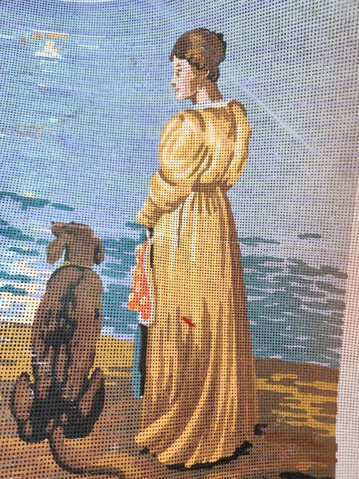 Victorian Lady & Dog At Beach~Needlepoint Canvas - Image 2 of 4