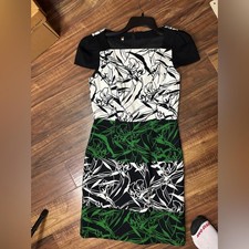 Cocktail dress blue green knee length waist 14” ptp 15” zip back cottage core